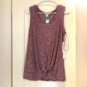 NWT Striped Sleeveless Knot Front Top